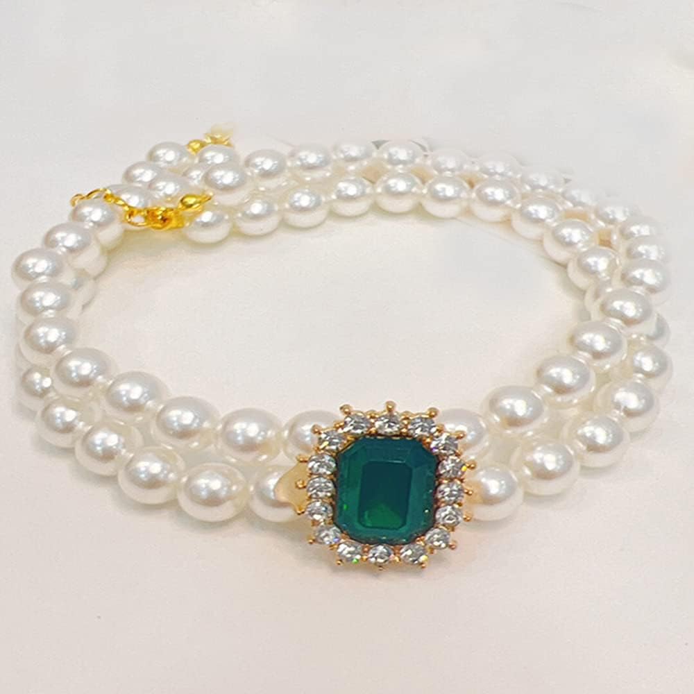 Pet Collar Adjustable gem cat Pearl Necklace Set with Diamond Elastic pet Accessories