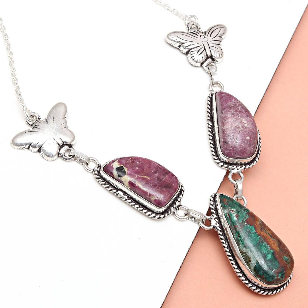 Ruby Zoisite Gemstone Mother's Day Handmade Silver Jewelry Necklace 20 In
