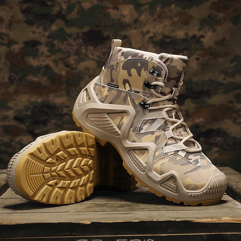 2024 Autumn Men's High-Top Camouflage Hiking Boots: Wear-Resistant, Non-Slip, Height-Enhancing, for Outdoor Training.
