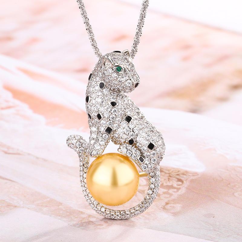 Ювелирные изделия Жемчужное ожерелье с подвеской Преувеличенная индивидуальность Подвеска в виде гепарда с цепочкой витая женщина