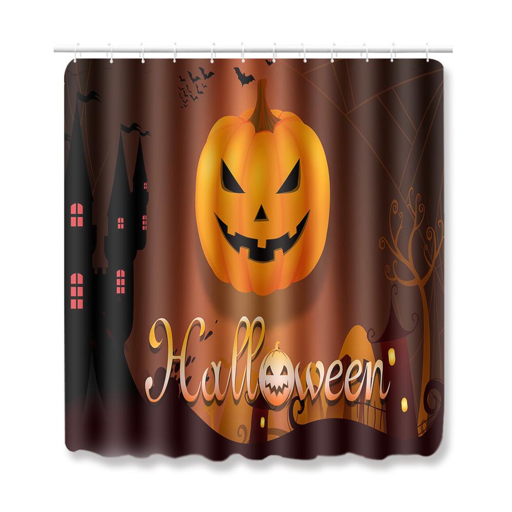 Halloween Shower Curtain Floor Mat Combination Four-Piece Set Bathroom Toilet Carpet Shower Room Foot Mat