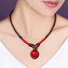 GEMCHIC Женское винтажное этническое ожерелье-чокер с подвеской из красной фасоли и стеклом, на плетёном шнурке, цепочка на ключицы, с комплектом matching сережек и браслета