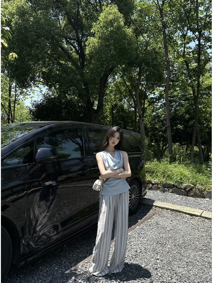 Women's Summer Striped Linen Wide-Leg Pants