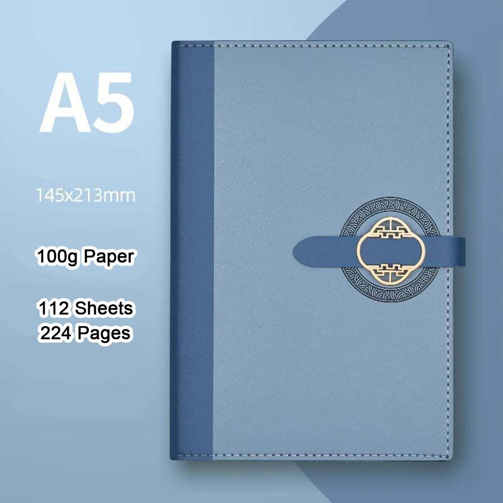 A5 Thick Leather Notepad, Student Subject Notebook, Work Meeting Record Book, Buckle Diary, Business Souvenir, 112 Sheets 224 Pages