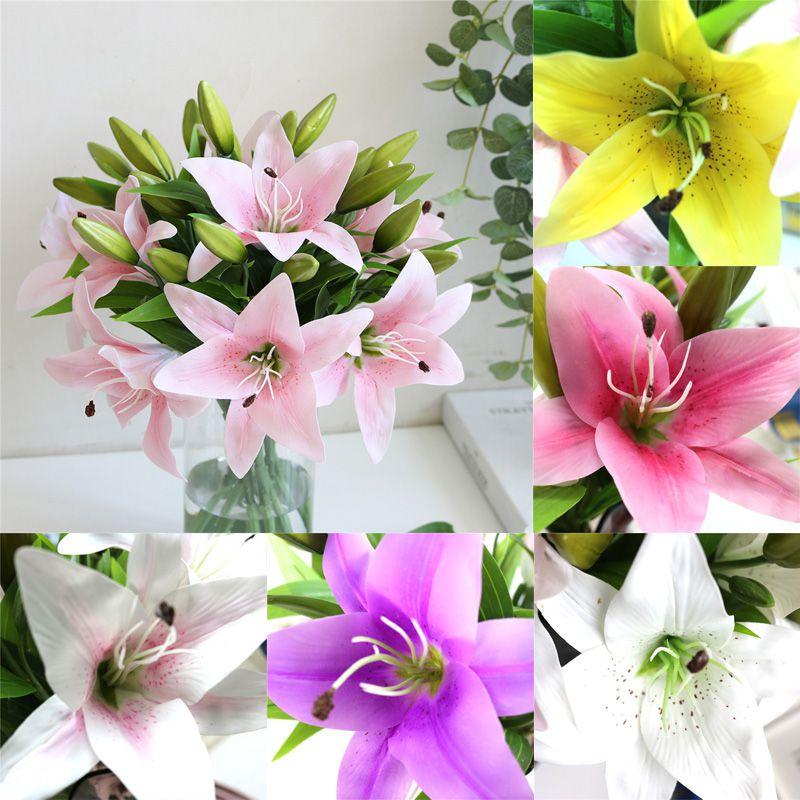Brightly Colored Realistic 38cm Artificial Lily Millet Flower Bridal Bouquet