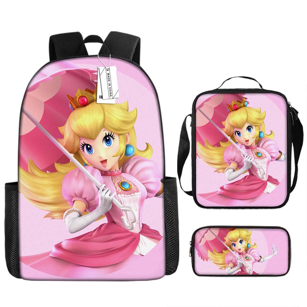 Mario Cartoon Backpack Set 3-in-1 Student Laptop Backpack Shoulder Bag Pencil Case Kids School Bag