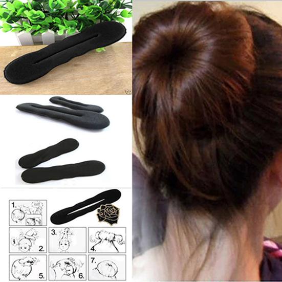 2Pcs/Set Hair Bun Easy-cleaning Multifunctional Black Sponge Hair Styling Tools for Girl