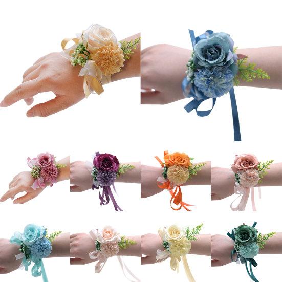 Wrist Flower Non-Fading Multi-color Decorate Elegant Bride Groom Fake Wrist Corsage for Party