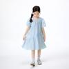 Little Yinman Girls' Blue Bowknot Ruffle Bubble Sleeve Dress