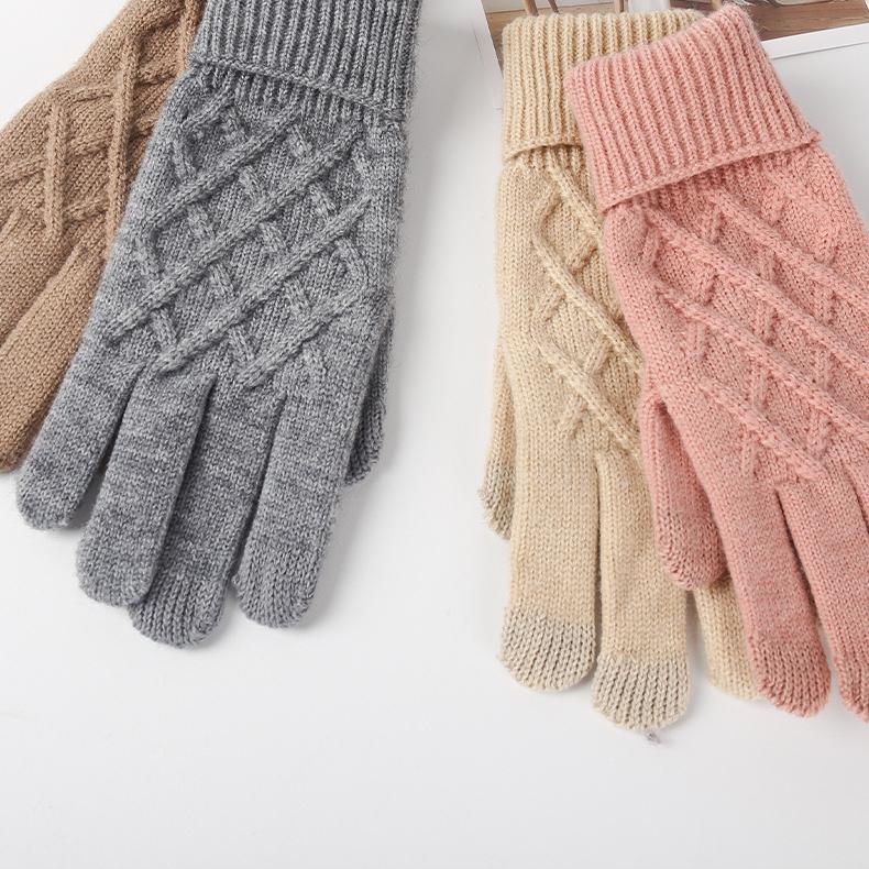 Вязаные перчатки теплые однотонные женские осенне-зимние вязаные перчатки для отдыха на открытом воздухе перчатки с тремя пальцами для сенсорных экранов