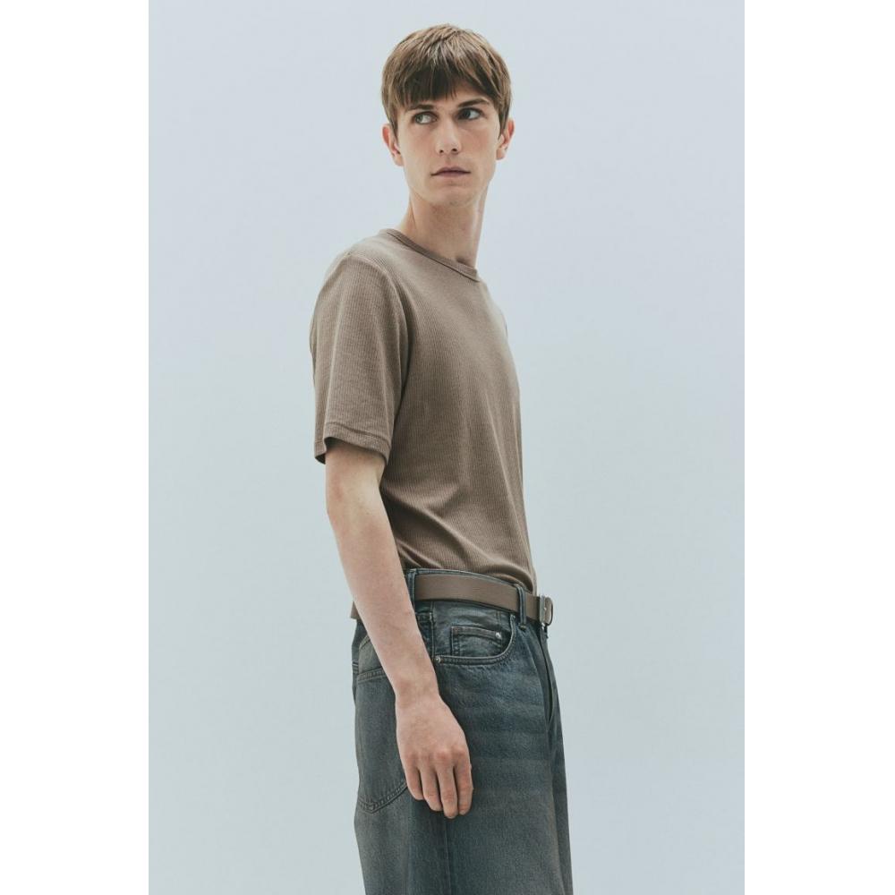 H M sliM FiT Ribbed T sHirT Dark Beige