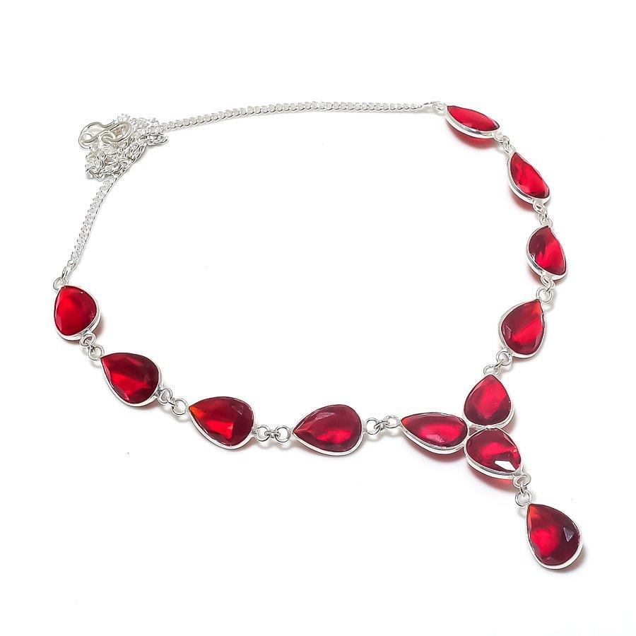 Garnet Gemstone Handmade 925 Sterling Silver Jewelry Necklace 18" M2E28
