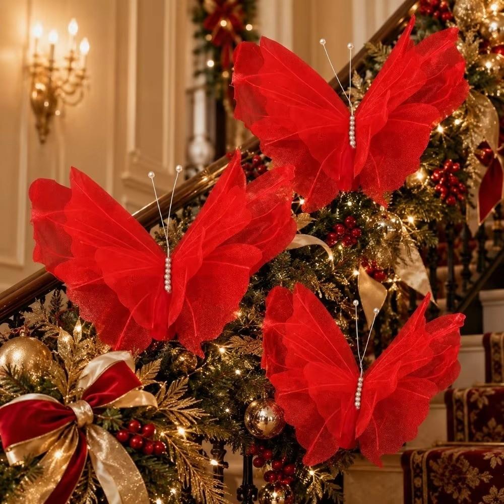 Large-Sized Christmas Simulated Butterflies Red Butterfly Decorations Living Room Decoration