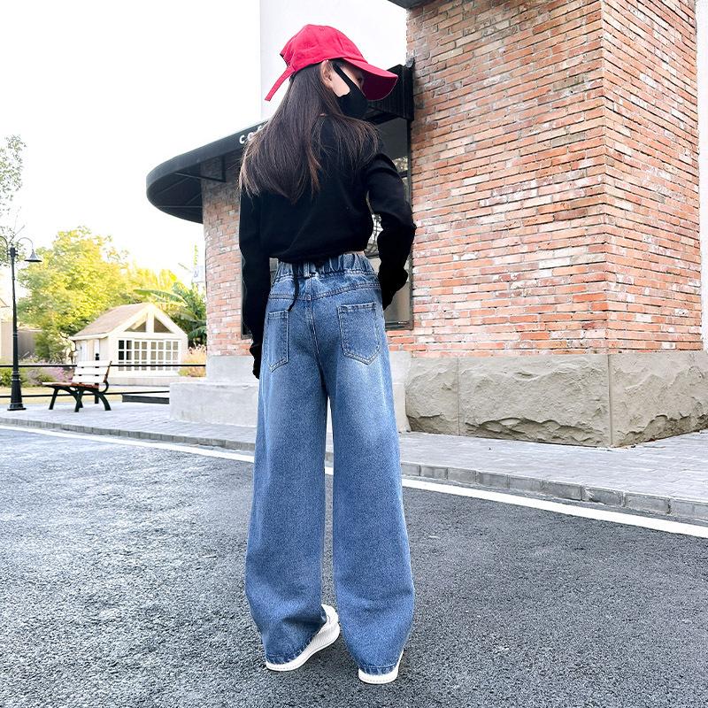 Джинсы с принтом мультфильмов для девочек Blue Street, весенние модные детские широкие брюки