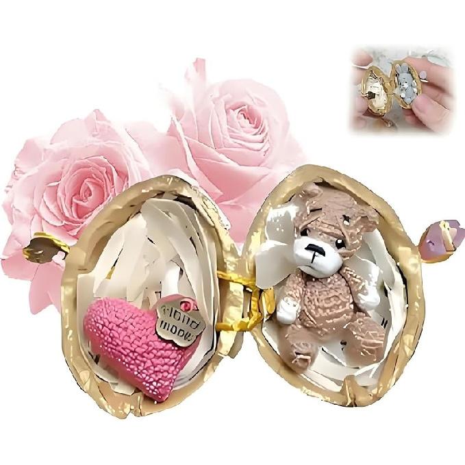 Вязаный крючком зверёк ручной работы в скорлупе грецкого ореха, 2025 Новый мини-кролик и медведь, связанные крючком, с вязаным сердечком любви, Эмоциональная поддержка, плетёный вручную подарок для животного