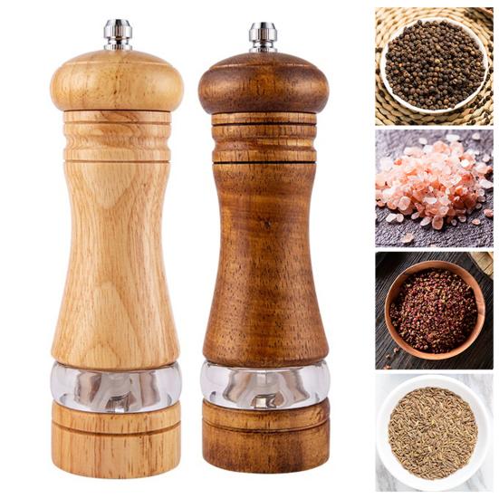 Seasoning Grinder Ceramic Core Kitchen Gadget Reusable Manual Rubber Wood Salt Pepper Mill Modern Grind Large Capacity