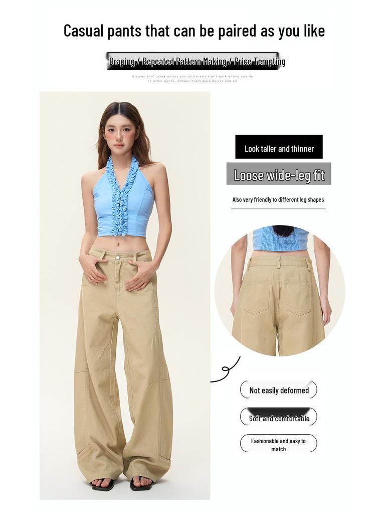 Women's Autumn Retro Khaki Wide-Leg Floor-Length Jeans