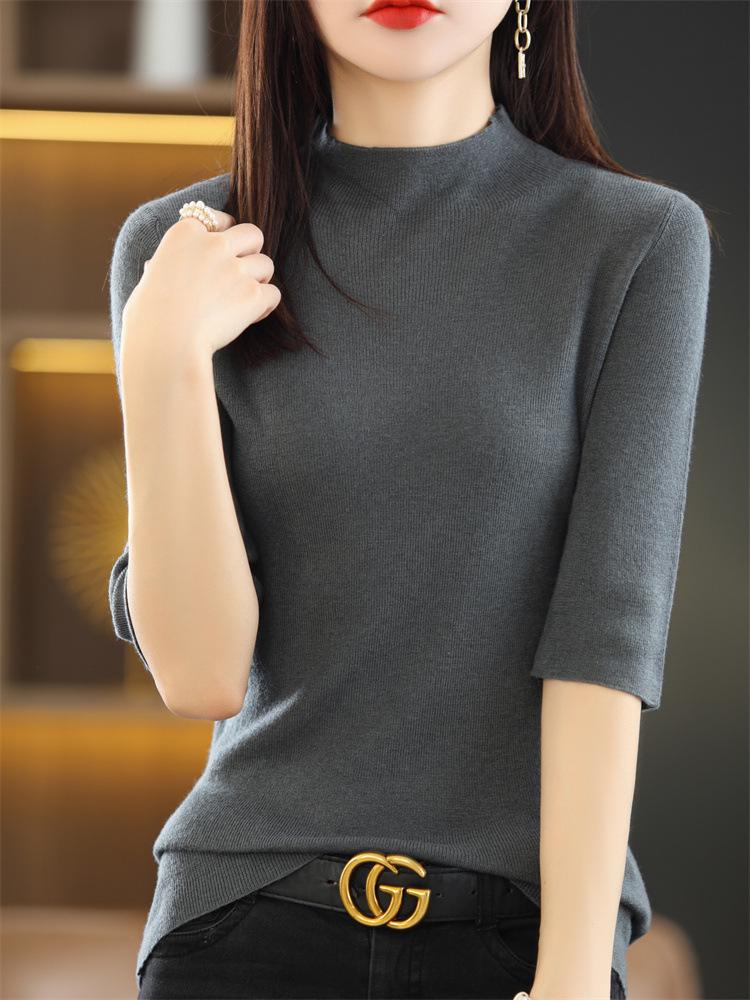 Женский трикотажный свитер со средним рукавом - Полувысокий воротник, Легкий, Весенне-осенний сезон 2022