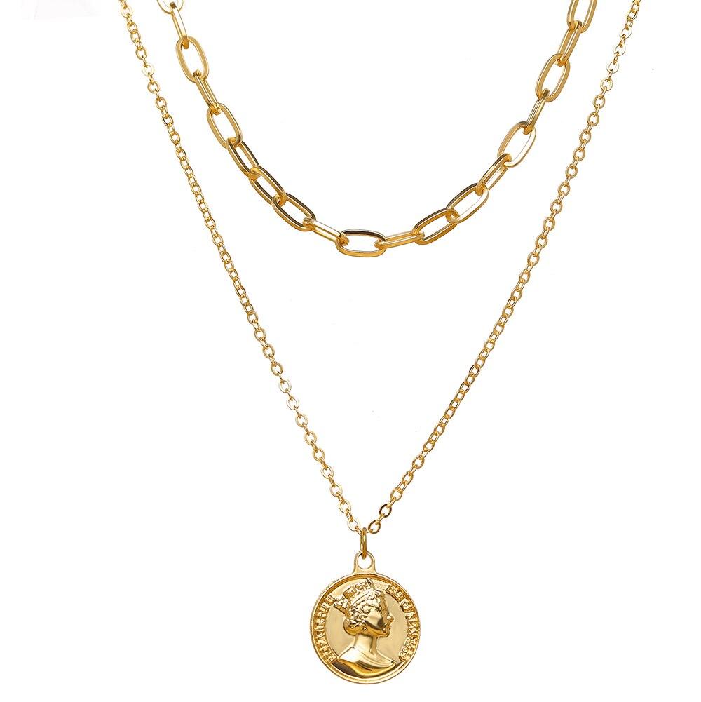 iF ME Модное многослойное круглое ожерелье с подвеской в ​​виде монеты с портретом для женщин, модное колье-чокер золотого, серебряного цвета, ювелирные изделия