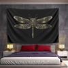 Golden Ornamental Dragonfly Art Design Pattern Wall Hanging Tapestry Decorative Tapestry Home Decor for Bedroom and Living Room