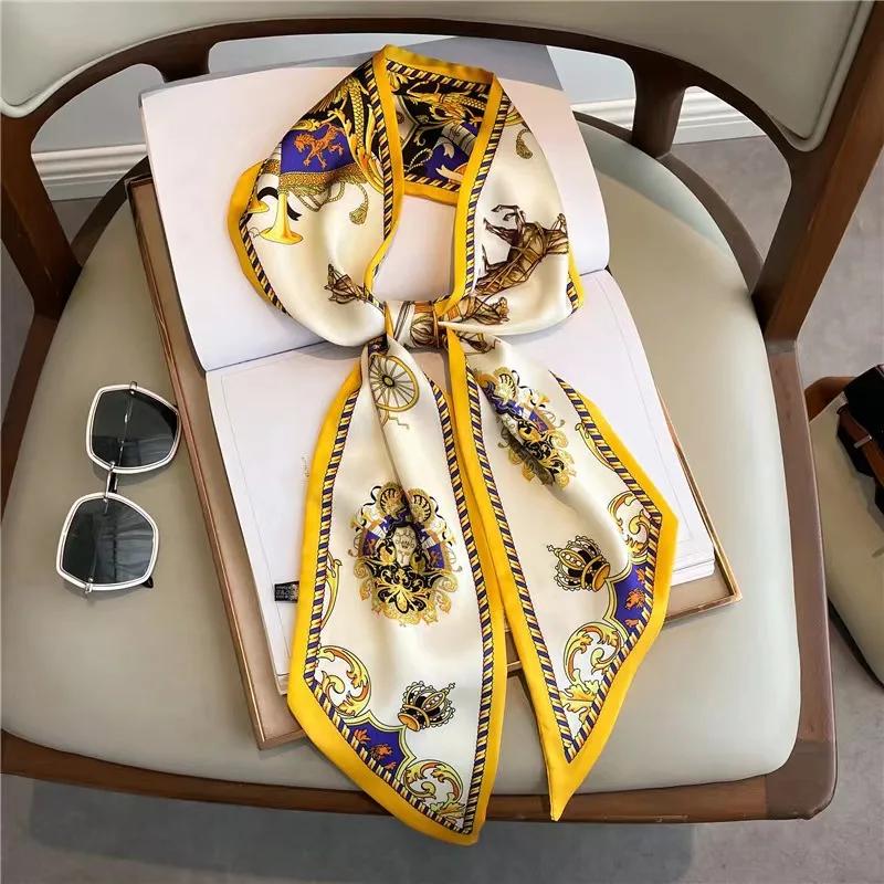 Fashion Plants Print Silk Scarf Skinny Ribbon Hairbands Women Neck Kerchief Foulard Soft Hair Bands Scarves Bag Handle Ribbon