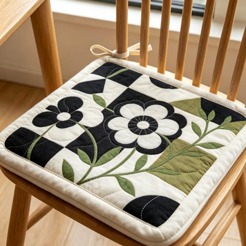 Quilted Printed Chair Cushion Flower Dining Room Living 18in 16in
