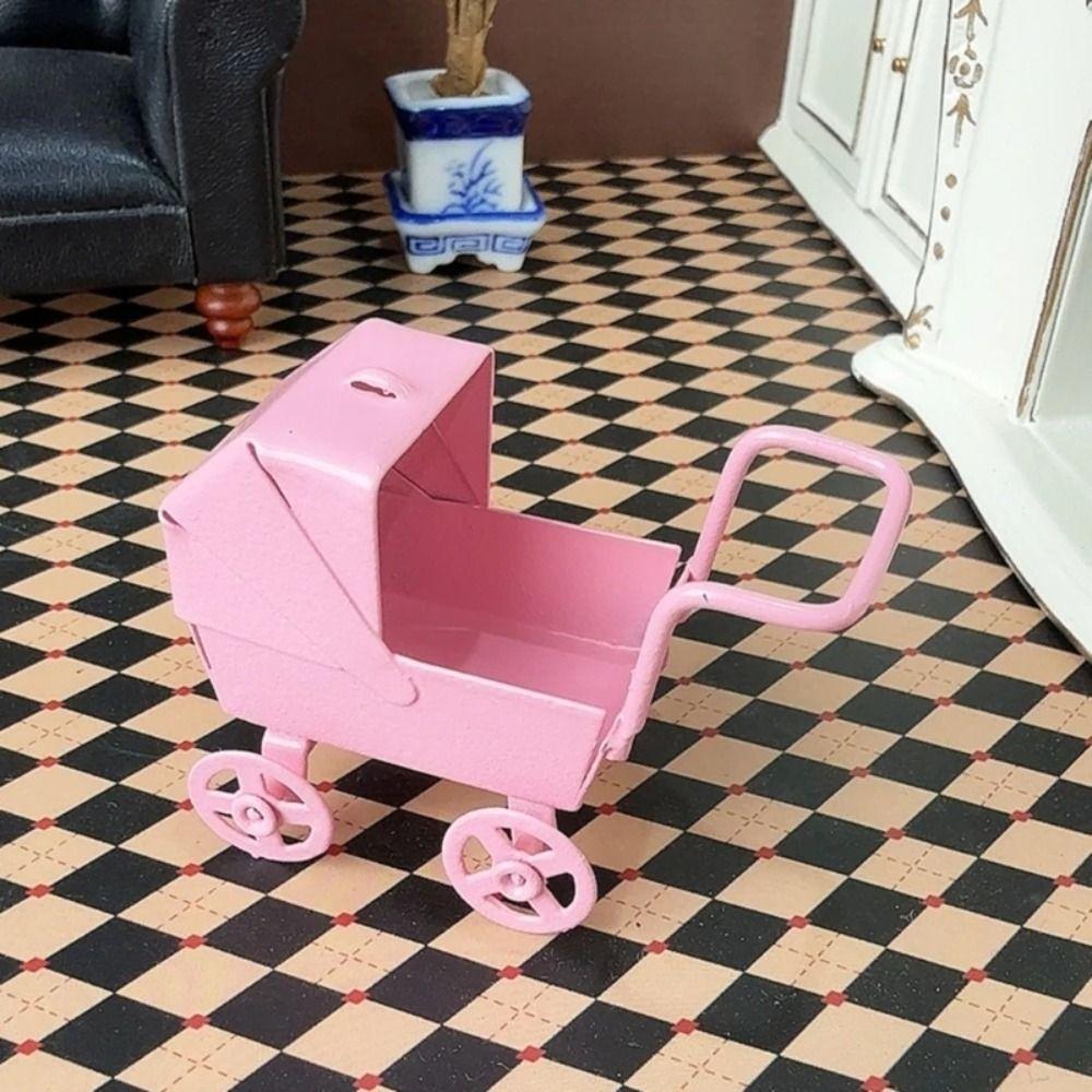 Realistic Mini Bassinet Stroller Wrought Iron Baby Stroller Model Doll Pram Toys Kids Pretend Play
