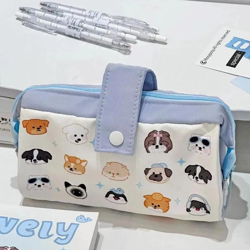 Cute Cat Print Pen Bag High Value Girl Heart Stationery Bag Large Capacity Student Pencil Stationery Box Storage Bag