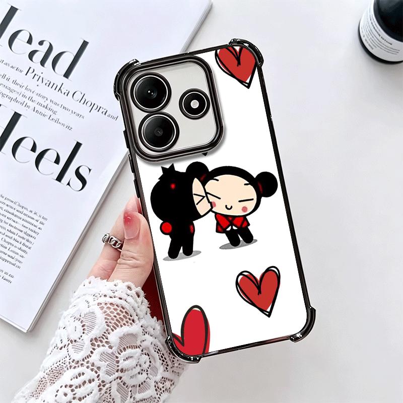 Cartoon Cute Pucca Garu Plating Phone Case For Xiaomi Redmi Note 14 15 Pro Plus 13 12 11 11S 11T 10 9S 9 5G Anti-Fall Airabag Co