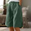 Women's Fashion Solid Color Pants Pocket Button Up Capris Loose Elastic Waist Cotton Linen Shorts Pants for Women Women’s Pants
