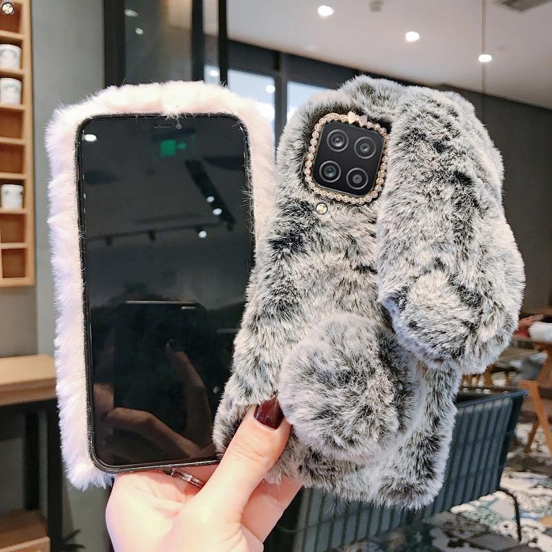 Теплый кроличий пух силиконовый чехол для Samsung S25 S24 Ultra S23 FE S22 Plus A16 A05 A15 A25 A35 A55 A14 A24 A34 A54 A53/iphone 16 15 14 Pro maxCase