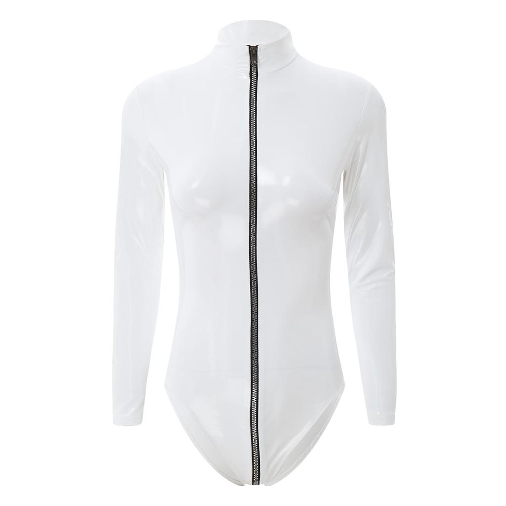 Женский комбинезон с застежкой-молнией на 3 конца, латексный боди, сексуальный клубный костюм, облегающие колготки с высоким вырезом, комбинезон для танцев на шесте