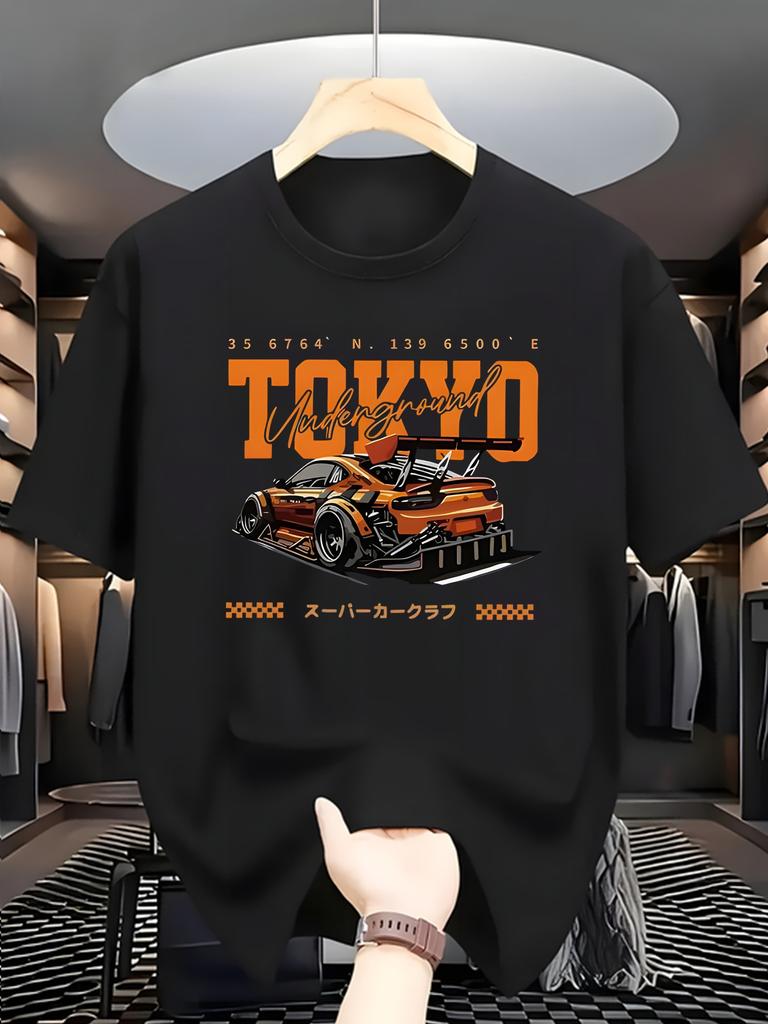 Мужская футболка Tokyo JDM с графикой спортивного автомобиля Повседневная хлопковая с коротким рукавом с круглым вырезом Топ Стрит-рейсинг Стритвир Автомобильная культура Мода Т