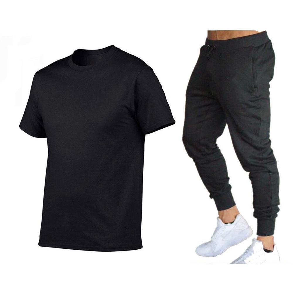 2025 Men's Summer Casual Two-Piece Set: Solid Color T-Shirt & Sports Pants