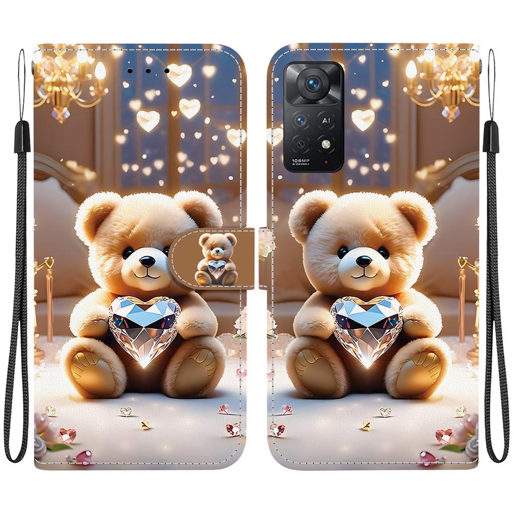 Чехол-книжка из искусственной кожи ручной работы для Redmi Note 12 Pro 4G/ Redmi Note 11 Pro (4G 5G) Противоскользящий ударопрочный чехол с ремешком на запястье и дизайнами в виде сердец/роз и кошек