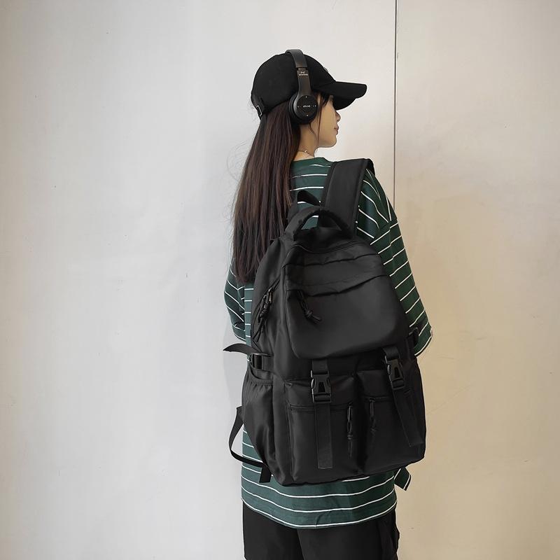 Schoolbag trendy pure black schoolbag multi-bag large-capacity casual backpack fashionable new junior high school male and female students backpack