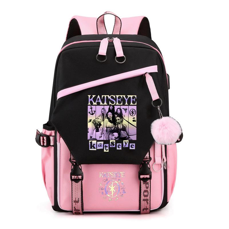 Katseye K-Pop Girl Group Print Backpack Color Block Large Capacity School Bag 60627