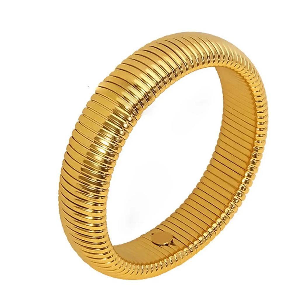 Waterproof Stainless Steel Retro Elasticity Thick Metal Polish Bracelet  Gold Plated Trend Fashion Unisex Jewelry Men Women