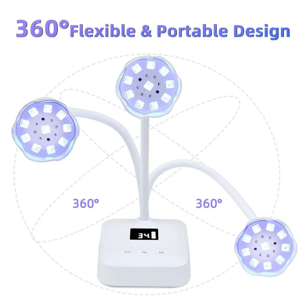 Беспроводная лампа для ногтей LED UV Таймер 9 ламп 27 Вт Перезаряжаемая Автоматическое сенсорное управление Быстрая сушка Лампа для ногтей 360° Лампа для нейл-арта