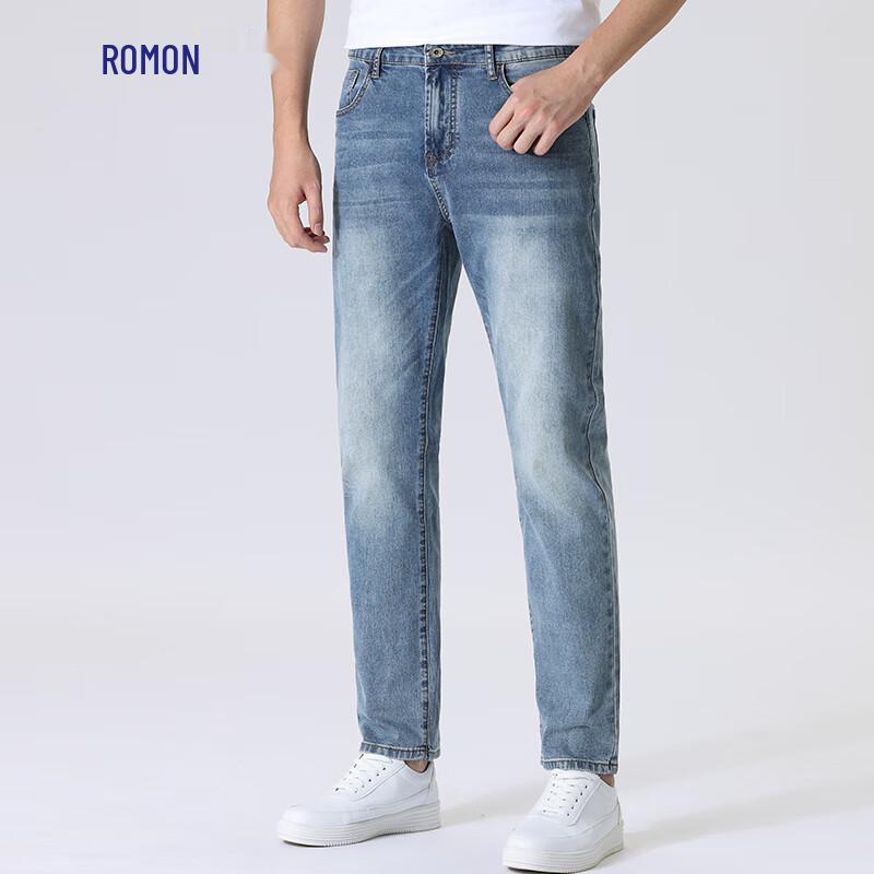 ROMON Мужские прямые джинсы из 95% гребенчатого хлопка с эластаном