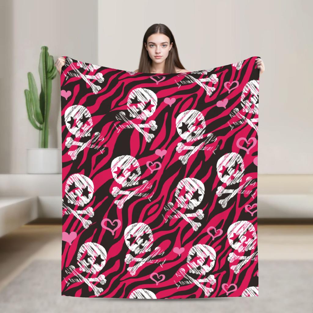 Sugar Skull Day of the Dead Blankets Gothic Mexican Skeleton Halloween Flannel Funny Warm Throw Blankets for Home Spring/Autumn