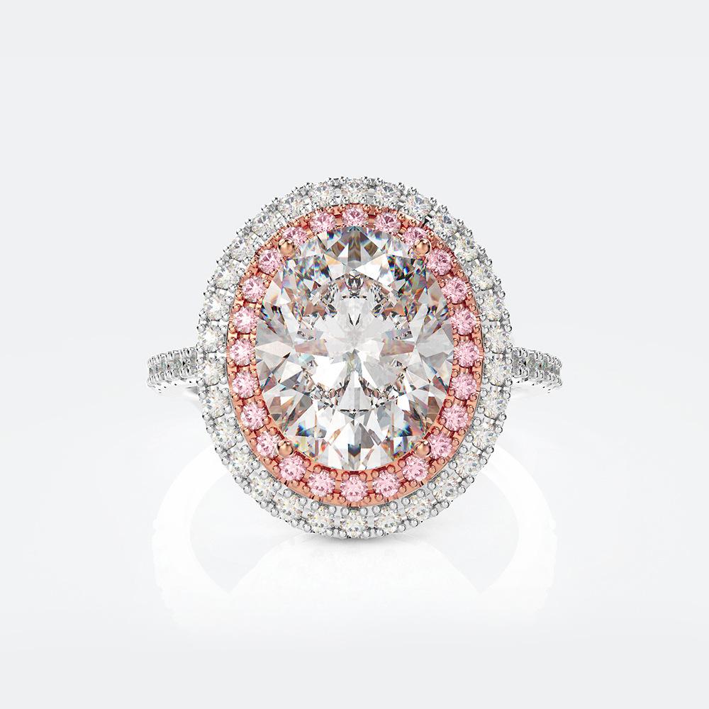 Tancise S925 Silver Oval Pigeon Egg Diamond Retro Luxury Imitation Brick Double-layer Zircon Micro Set Ring