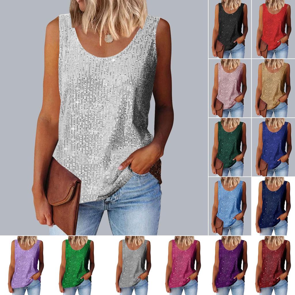 Женские летние блестящие майки-топы, женские, с круглым вырезом, без рукавов, повседневные, свободные, майки, топы