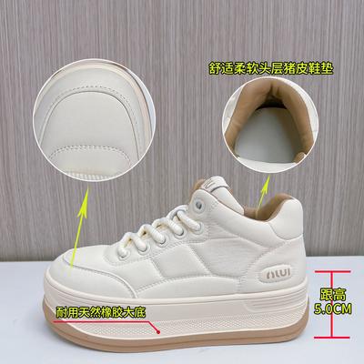 Кожаные высокие белые туфли женские 2025 весна новые женские повседневные туфли женские туфли на платформе универсальные женские туфли