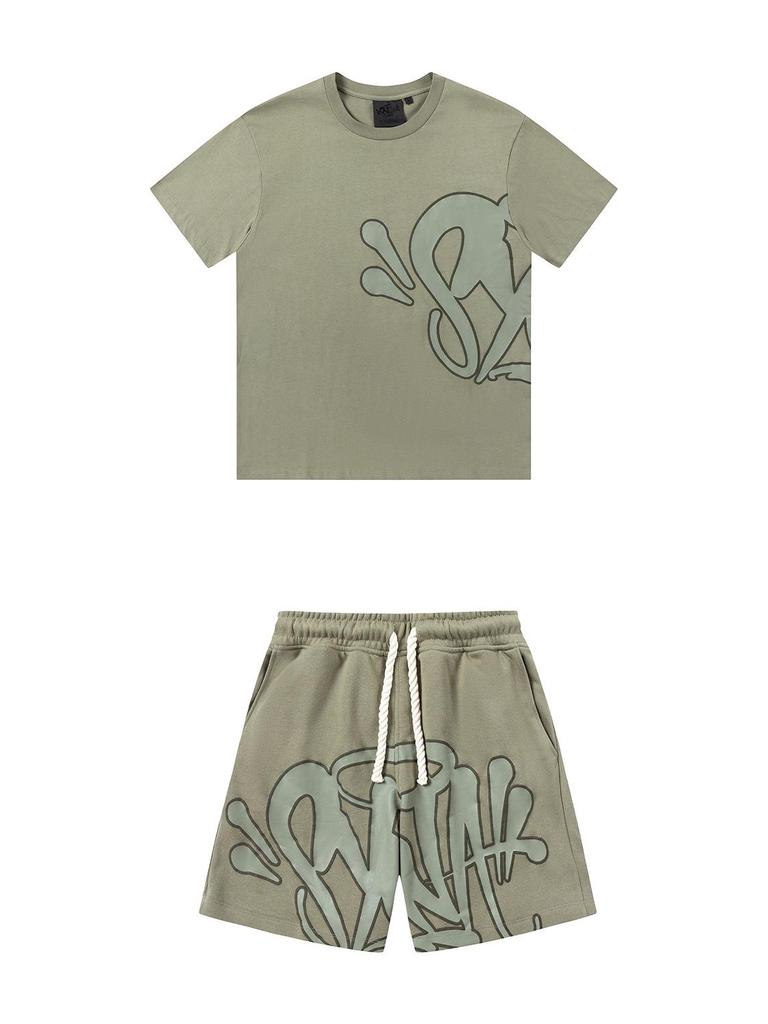 Летний хлопковый спортивный костюм Syna World: Свободная футболка с круглым вырезом и повседневные шорты