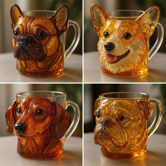 3D-морда собаки, стеклянная кружка, забавная чашка для воды, 11 унций, гравировка, креативный контейнер для напитков, забавный скульптурный стеклянный подарок для любителей собак