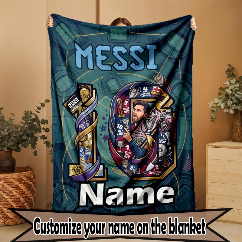 Custom Name Personalized Leo Messi Print Blanket, Home Decor, Bedroom, Sofa, Camping, Couch, Gifts for Birthday Christmas
