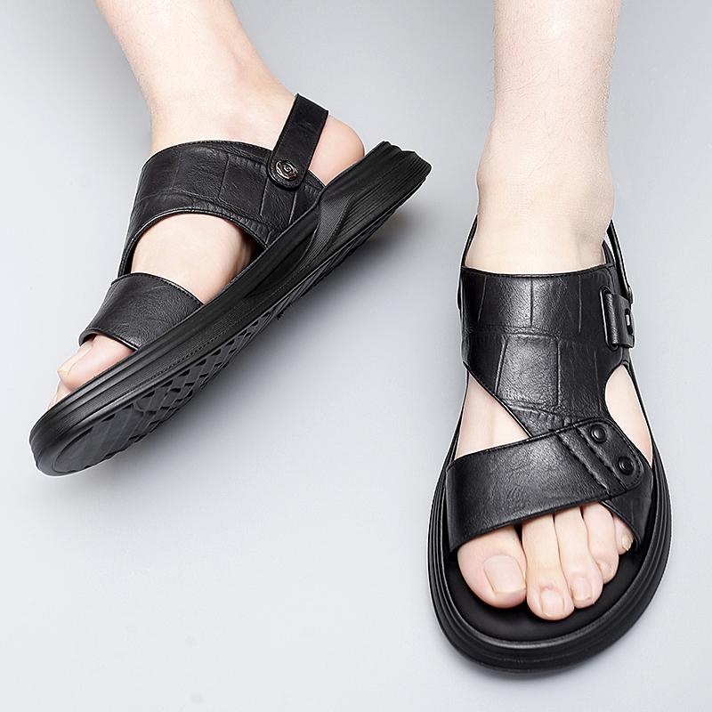 Fashion Summer Hot Selling Men's Beach Casual Shoes Anti Slip Lightweight Leather Sandals Retro Brown Men's Hiking Camping Shoes