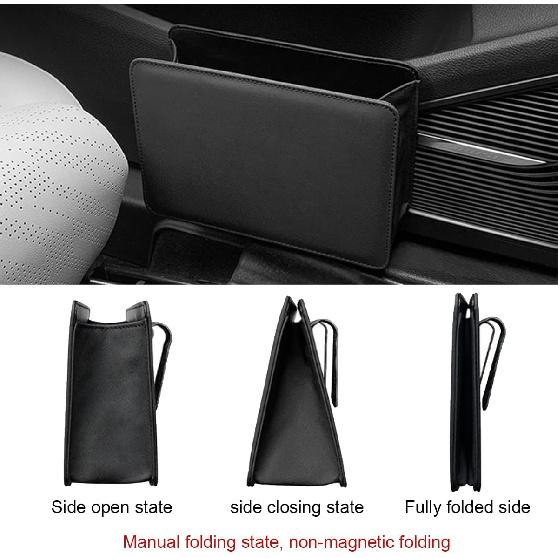 Car Trash Can, Auto Leather Trash Bin Garbage Organizer Holder with One Roll Trash Bag, Mini Foldable Dustbin Storage Bag Container, Multi-Function