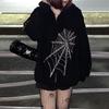 Gothic Rhinestone Letter Print Women's Long Sleeve Pullover Hoodies Zipper Loose Oversized Streetwear Casual Autumn Winter